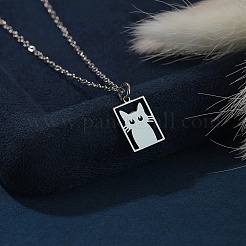 304 Stainless Steel Laser Cut Rectangle with Cat Shape Pendant Necklaces&nbsp;FS-WGDBF09-02