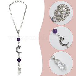 Natural Amethyst & Alloy Pendant Decorations&nbsp;HJEW-WH20009-03A