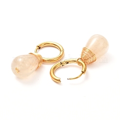 Teardrop Natural Crackle Agate Beads Huggie Hoop Earrings&nbsp;EJEW-JE04603