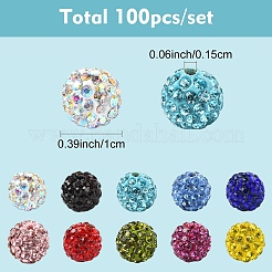 100Pcs 10 Colors Pave Disco Ball Beads&nbsp;RB-YW0001-15