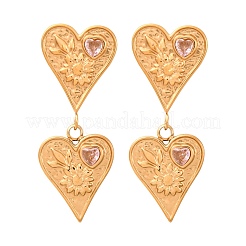 304 Stainless Steel Cubic Zirconia Heart Dangle Stud Earrings&nbsp;EJEW-Q044-03G