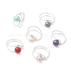 Shell Pearl with Copper Wire Finger Rings&nbsp;RJEW-JR00980