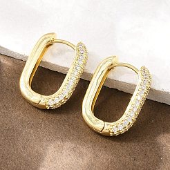 Rectangle Brass Micro Pave Clear Cubic Zirconia Hoop Earrings&nbsp;EJEW-D348-11G