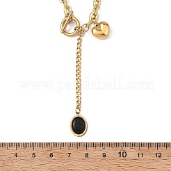 304 Stainless Steel Resin Black Oval Heart Lariat Necklaces with OT Clasps&nbsp;SA-B005-01G