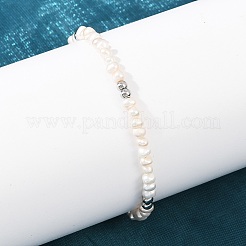 Brass & Natural Pearl Round Beaded Bracelets for Women&nbsp;BJEW-D366-02P