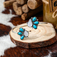 Bohemian Iron Resin Imitation Turquoise Cuff Bangles for Women&nbsp;FS-WG44455-01
