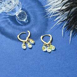 Brass Hoop Earrings with Glass Teardrop Charms&nbsp;EJEW-JE05396