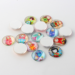 Russian Girl Doll Printed Glass Cabochons&nbsp;GGLA-A002-12mm-JJ