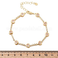 Heart Brass Micro Pave Cubic Zirconia Link Chain Bracelets for Women&nbsp;BJEW-A164-01G-04