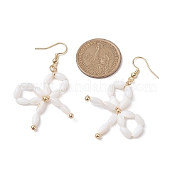 Dyed Natural Shell Beaded Bowknot Dangle Earrings&nbsp;EJEW-TA00501