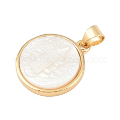 Natural White Shell Flat Round Pendants&nbsp;KK-F919-42C-G03