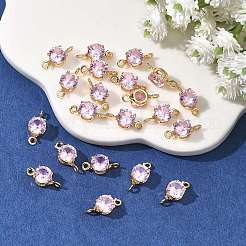 SHEGRACE Brass Pave Cubic Zirconia Flat Round Connector Charms&nbsp;XGRQ2O042-435B-G