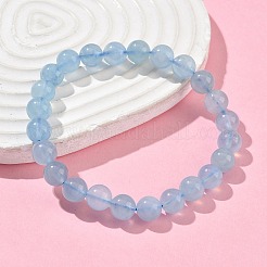 Natural Aquamarine Round Bead Stretch Bracelets for Men Women&nbsp;BJEW-U034-01C-04