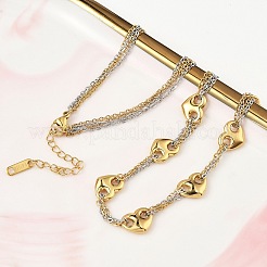 Two Tone 304 Stainless Steel Heart Link Chain Necklaces for Women&nbsp;NJEW-A074-09GP