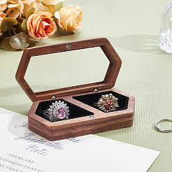 Hexagon Shaped Wooden Couple Ring Organizer Cases with Magnetic Visible Window Lids&nbsp;CON-WH0099-74