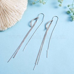 Anti-Tarnish Clear Cubic Zirconia Linear Wave with Chain Tassel Dangle Earrings&nbsp;JE1035A
