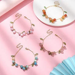 4Pcs 4 Style Natural Mixed Stone Beads & Acrylic Leaf Charm Bracelets Set&nbsp;BJEW-TA00336