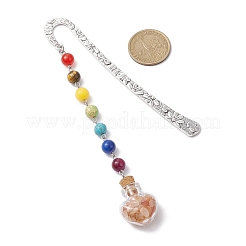 7 Chakra Gemstone Bead & Natural Red Aventurine Glass Heart Wishing Bottle Pendant Bookmarks&nbsp;AJEW-JK00313-03