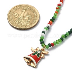 Christmas Theme Alloy Enamel Pendant Necklace with Glass Beaded Chains&nbsp;NJEW-JN04338