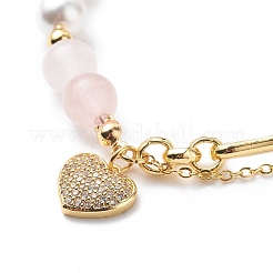 Cubic Zirconia Heart Charm Bracelet Brass Chains&nbsp;BJEW-JB08790