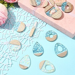 16Pcs 8 Styles Transparent Resin & White Wood Pendants&nbsp;RESI-FS0001-82