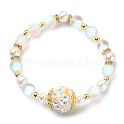 Synthetic Moonstone & Hematite & Plastic Imitation Pearl Beaded Stretch Bracelet&nbsp;BJEW-JB09504
