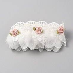 Polyester Flower Lace Ribbons with Faux Feather&nbsp;SRIB-WH0011-245