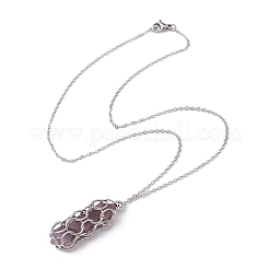 Natural Mixed Gemstone Bullet Pendant Necklace&nbsp;NJEW-JN04421