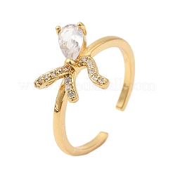 Brass Pave Clear Cubic Zirconia Cuff Rings&nbsp;RJEW-P173-01G-01