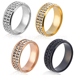 4Pcs 4 Colors 201 Stainless Steel Rhinestone Finger Rings&nbsp;RJEW-CY0001-01