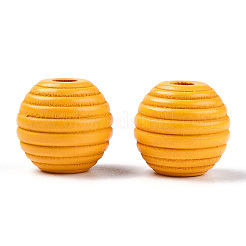 Painted Natural Wood Beehive Beads&nbsp;WOOD-S049-04B-09