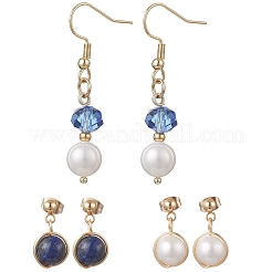 3 Pairs 304 Stainless Steel Natural Cultured Freshwater Pearl Round Earring Sets&nbsp;EJEW-JE06817-01