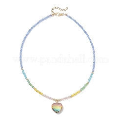 2Pcs 2 Styles Colorful K9 Glass Teardrop Heart Pendant Electroplated Glass Faceted Rondelle Beaded Necklaces&nbsp;NJEW-JN05752