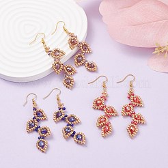 3Pair 3 Color Glass Seed Braided Leaf Dangle Earrings&nbsp;EJEW-JE04846