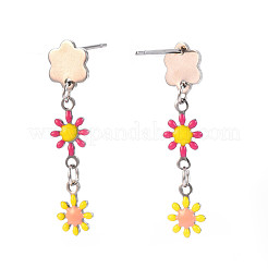 Enamel Flower Long Dangle Stud Earrings&nbsp;EJEW-N049-04C