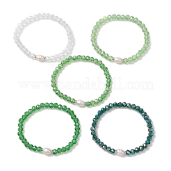 5Pcs Glass & Natural Cultured Freshwater Pearl Beads Stretch Bracelets for Women&nbsp;BJEW-JB13521