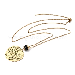 304 Stainless Steel with Disc Glass Leaf Pendant Necklaces&nbsp;NJEW-G184-02G