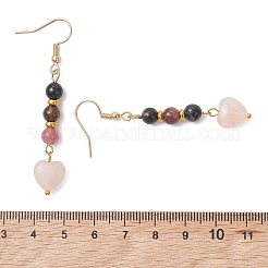 Valentine's Day Natural Multicolor Tourmaline & Natural Rose Quartz Dangle Earrings for Women&nbsp;EJEW-JE06955