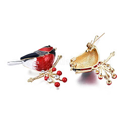 Bird with Branch Enamel Pin with Crystal Rhinestone&nbsp;JEWB-N007-147
