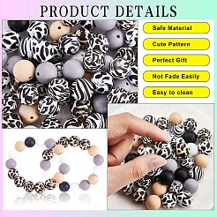 100Pcs 15mm Silicone Beads Cow Print Zebra Print Leopard Print Animal Print Silicone Beads Bulk for Keychain Bracelet Necklace DIY Crafting Making&nbsp;JX311A