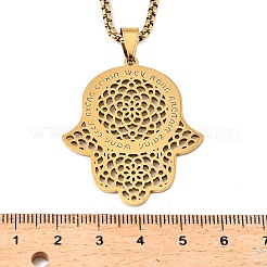 201 Stainless Steel Hollow Religion Hamsa Hand Pendant Necklaces&nbsp;LS-NJEW-M086-01G