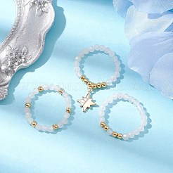 3Pcs 3 Styles Natural Rose Quartz Beaded Stretch Rings Set&nbsp;RJEW-JR00647-02
