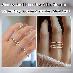 2Pcs Stainless Steel Micro Pave Cubic Zirconia Finger Rings&nbsp;RJEW-UN0003-10B
