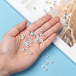 Mix Numbers White Flat Round Acrylic Beads&nbsp;X-PB9111