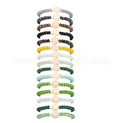 15Pcs 15 Colors Ocean Turtle Synthetic Turquoise & Faceted Rondelle Glass Beads Stretch Bracelets for Women&nbsp;BJEW-JB13643