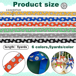 6 Rolls 6 Colors Polyester Volleyball Printed Grosgrain Ribbon&nbsp;OCOR-HY0002-25