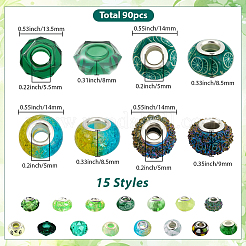 90Pcs 15 Styles Green Series Large Hole Resin European Beads&nbsp;OPDL-SP0001-02
