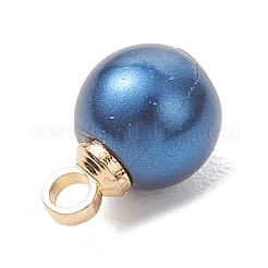 Baking Paint Pearlized Glass Pearl Round Charms with Brass Bails&nbsp;PALLOY-JF04897