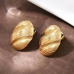 304 Stainless Steel Oval with Stripe Stud Earrings&nbsp;EJEW-I320-21G-05