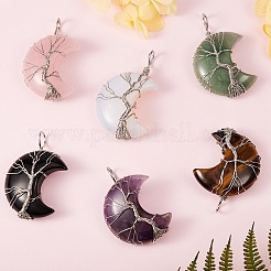 6Pcs 6 Style Natural & Synthetic Gemstone Tree of Life Wire Wrapped Pendants&nbsp;G-SZ0001-66